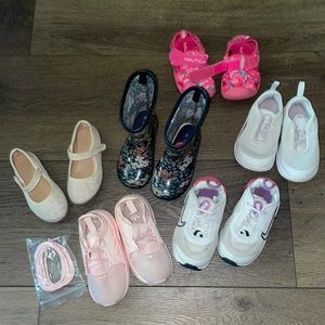 Toddler tennis shoes, rain boots, water shoes, flats. All size 6.